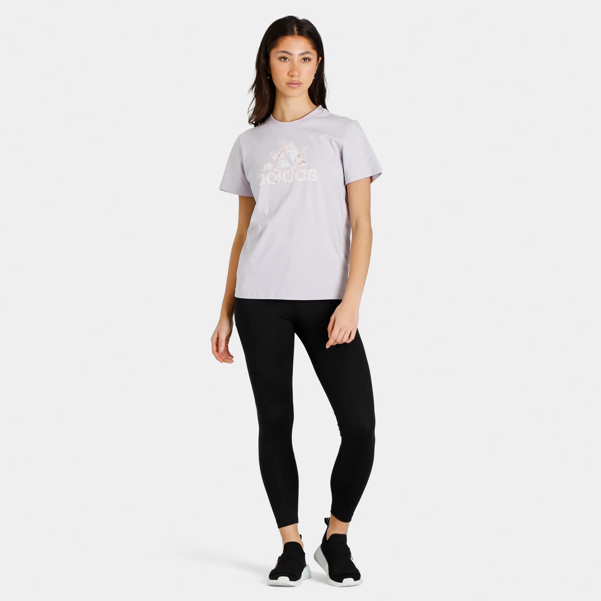 adidas Women's Floral Badge of Sport Graphic T-shirt / Silver Dawn