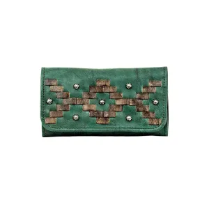 American West Womens Tribal Weave Light Turquoise Leather Trifold Wallet