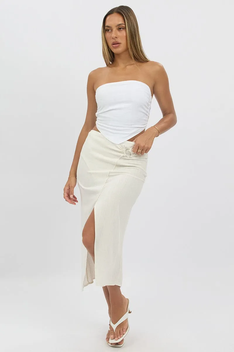 Beige Midaxi Skirt Buckle Detail Linen Blend