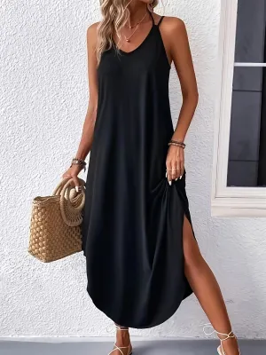Black Curved Hem Cami Dress