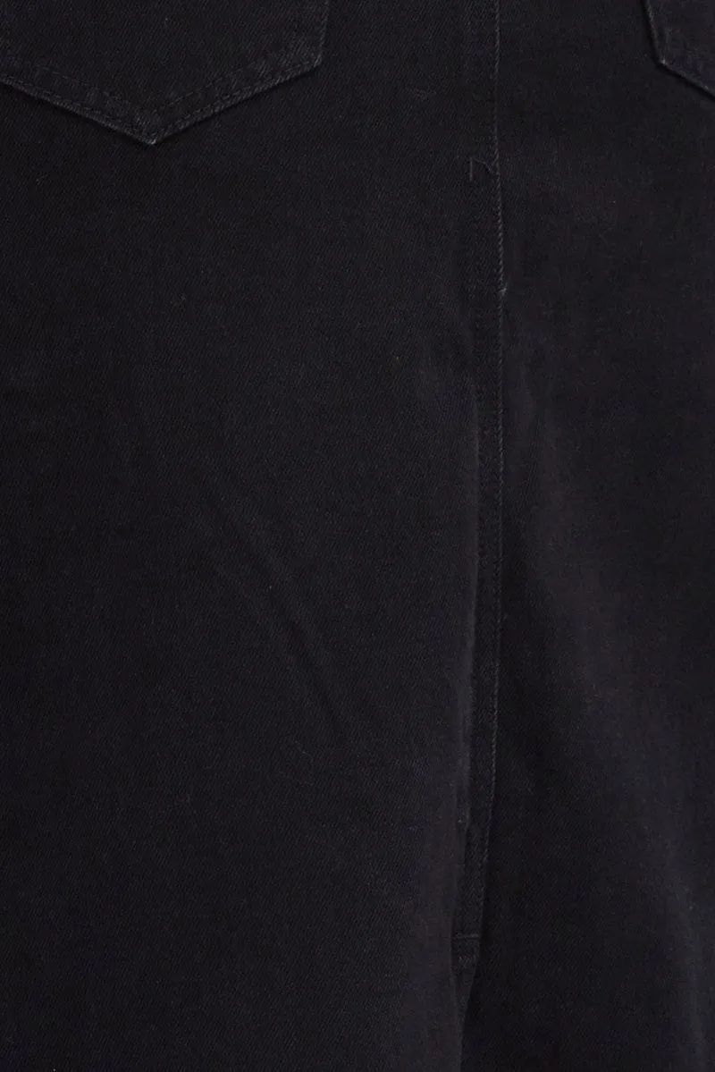 Black Denim Skirt Cargo Midi