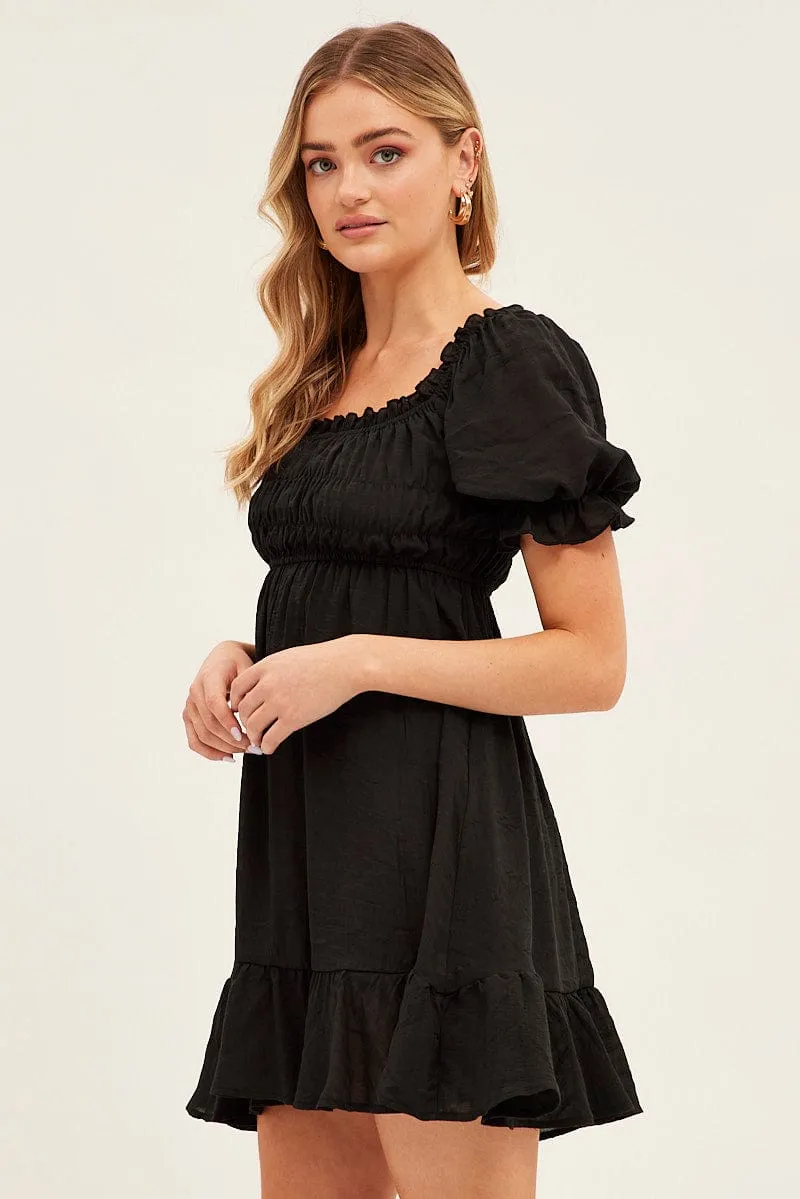 Black Gathered Bust Skater Dress