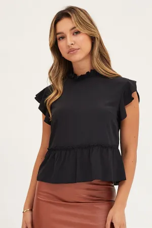 Black High Neck Top Short Sleeve