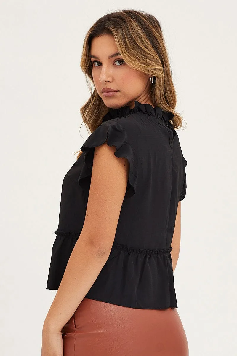 Black High Neck Top Short Sleeve