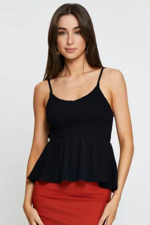 Black Peplum Top Sleeveless V-Neck