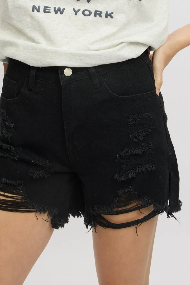 Black Relaxed Shorts High Rise