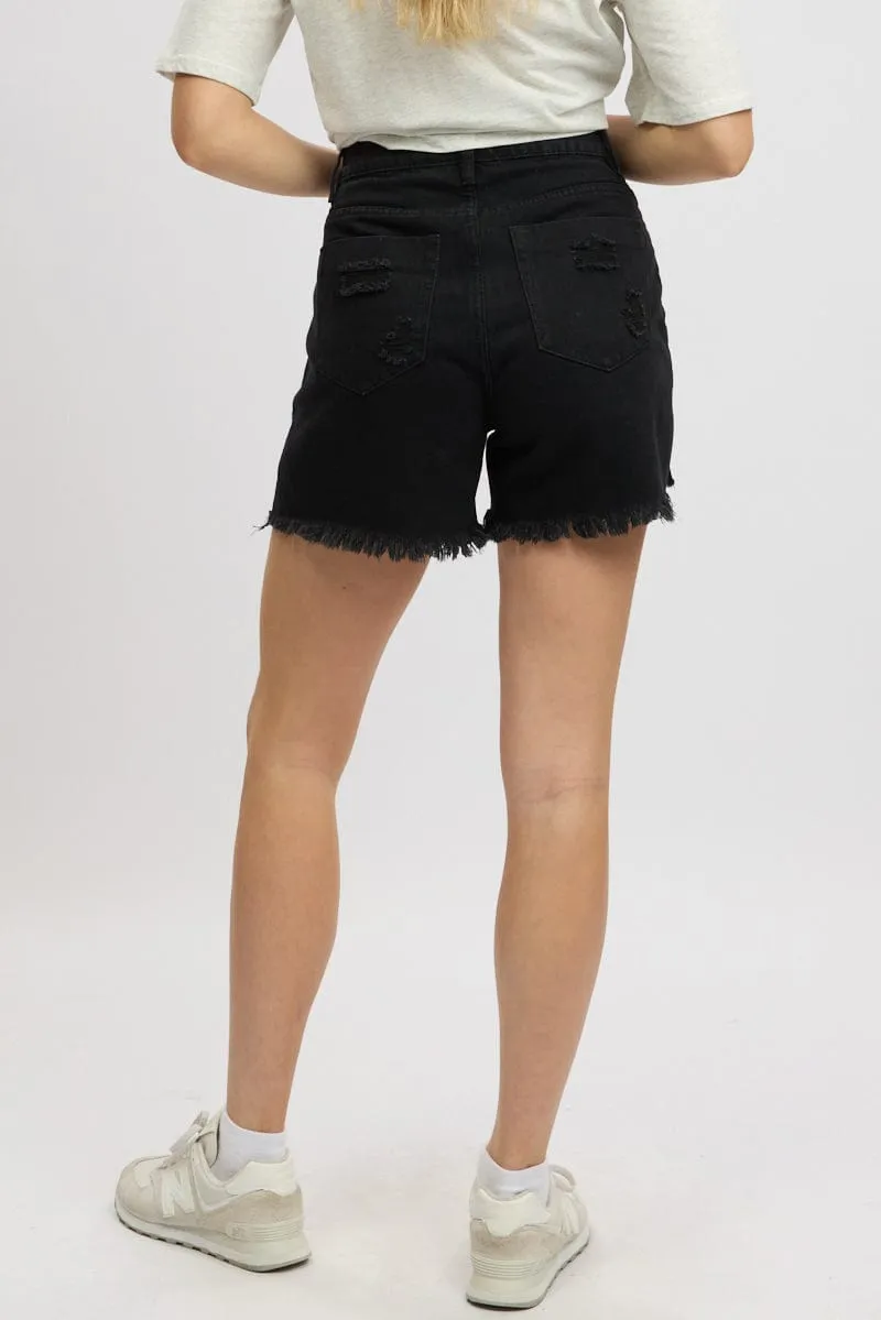 Black Relaxed Shorts High Rise