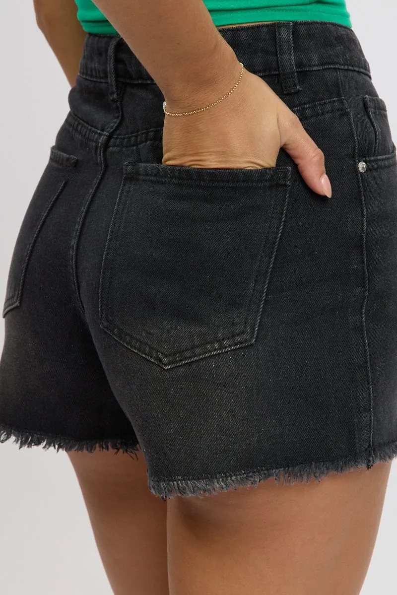 Black Relaxed Shorts High Rise
