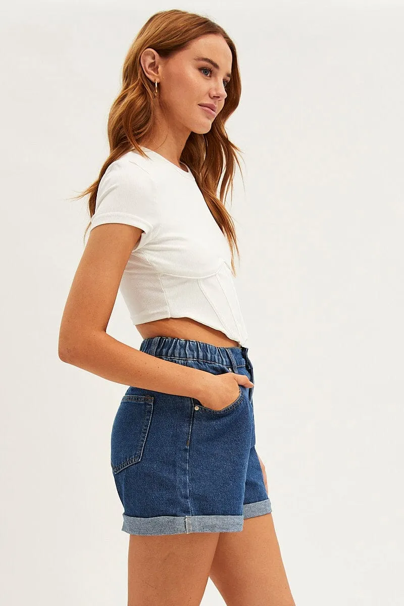 Blue Mom Fit Denim Shorts High Rise