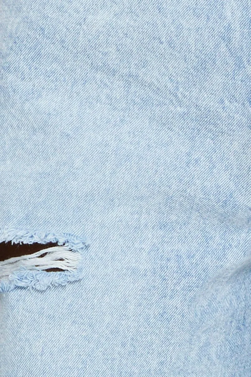 Blue Relaxed Denim Shorts High Rise