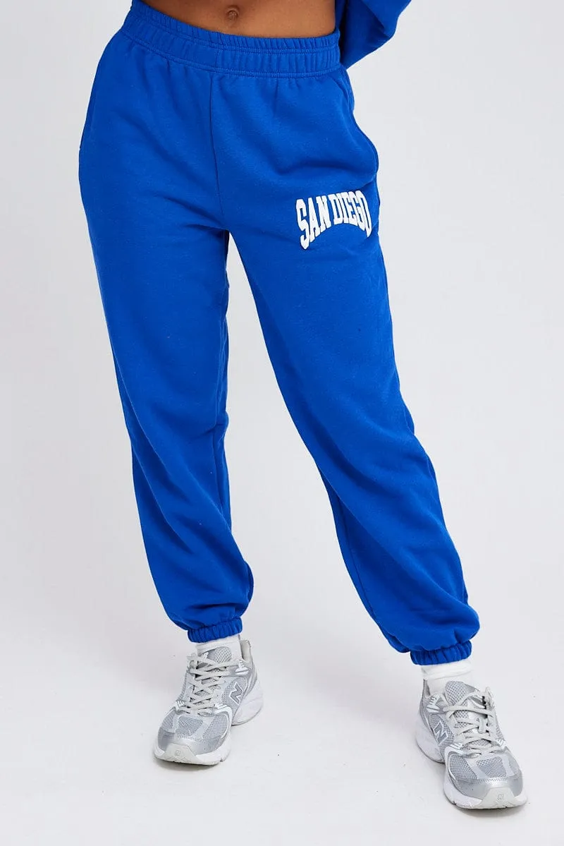 Blue Track Pants High Rise Jogger