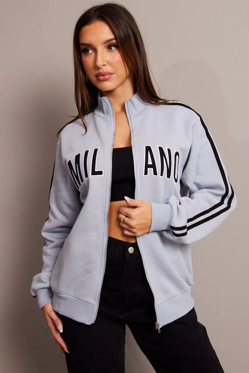 Blue Zipper Up Jacket Long Sleeve
