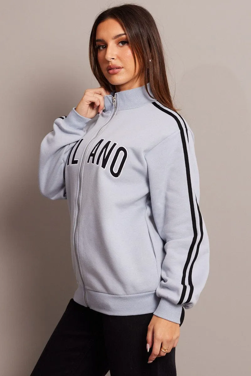 Blue Zipper Up Jacket Long Sleeve