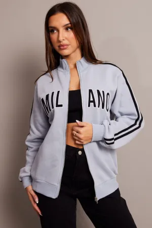 Blue Zipper Up Jacket Long Sleeve