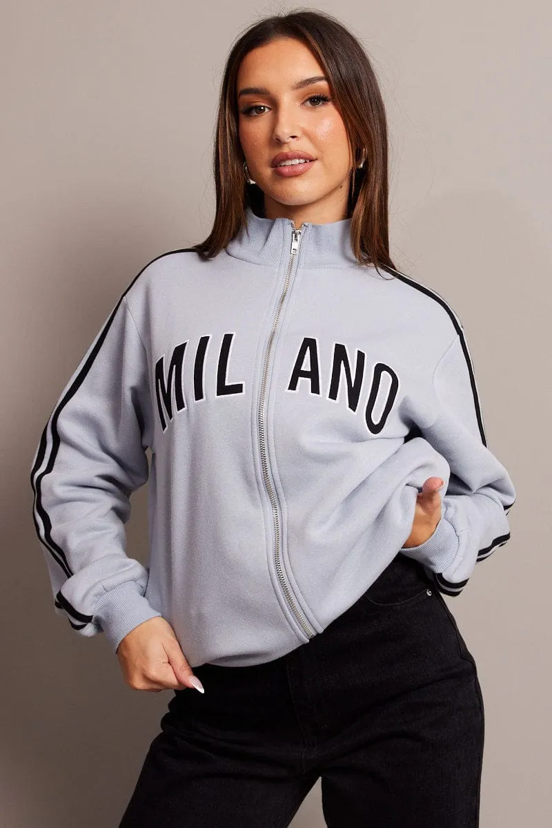 Blue Zipper Up Jacket Long Sleeve