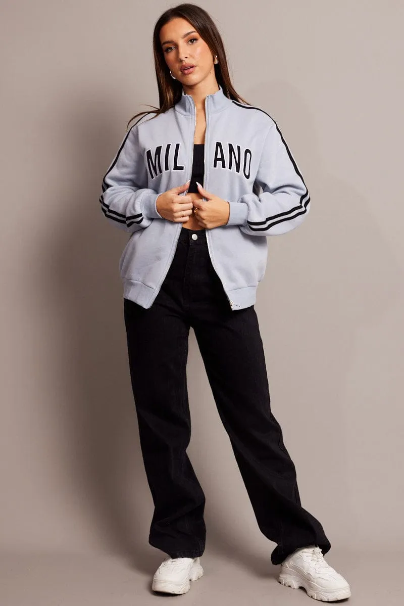 Blue Zipper Up Jacket Long Sleeve