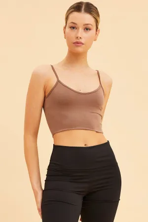 Brown Crop Cami Top Smooth Scoop Neck Sleeveless