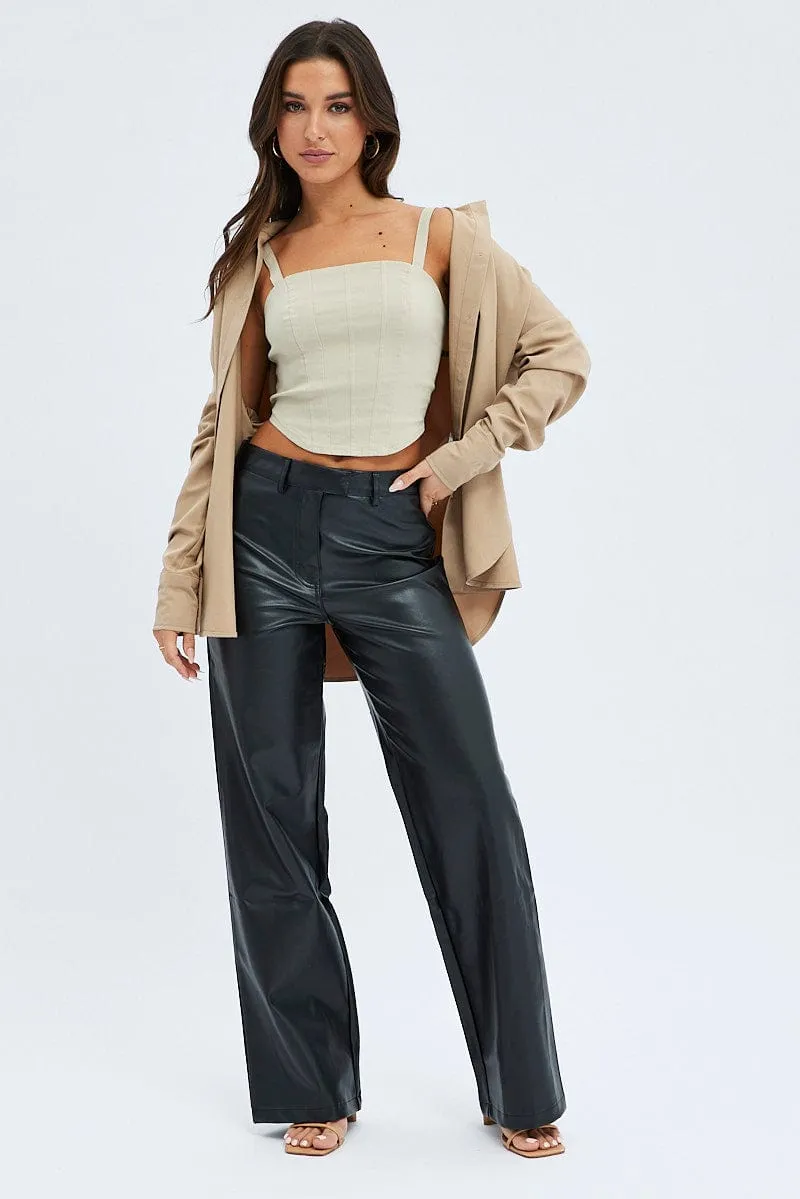 Camel Shirt Long Sleeve Collared Oversized Button Up
