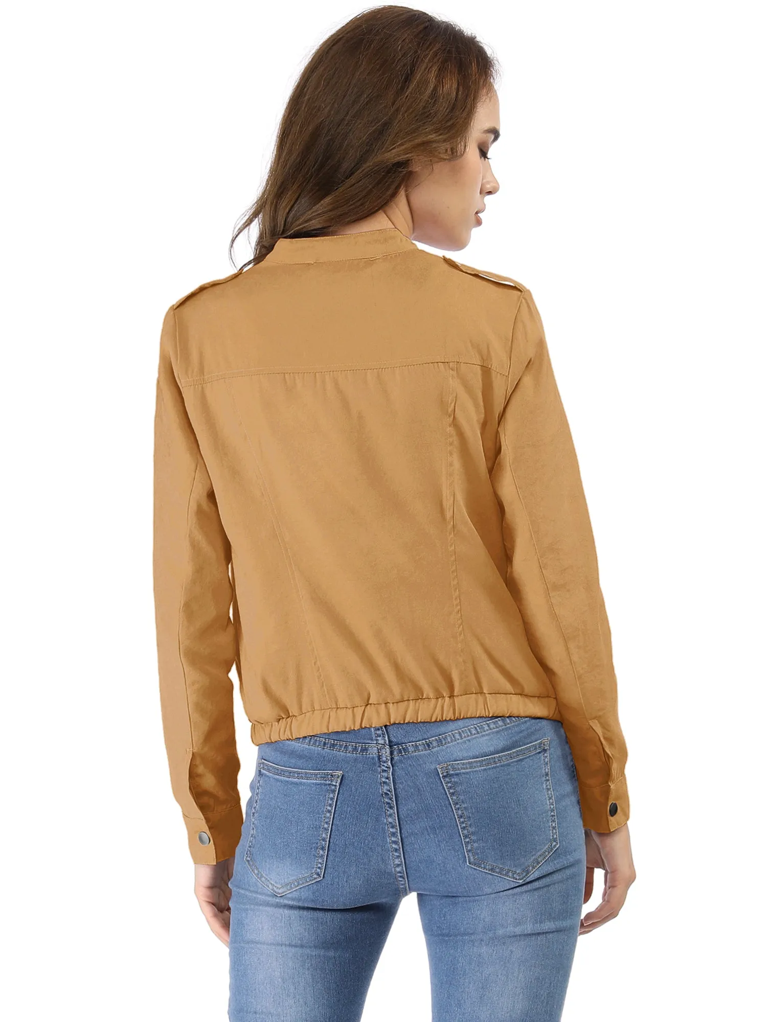 Casual Stand Collar Pocket Short Biker Lightweight Moto Jacket