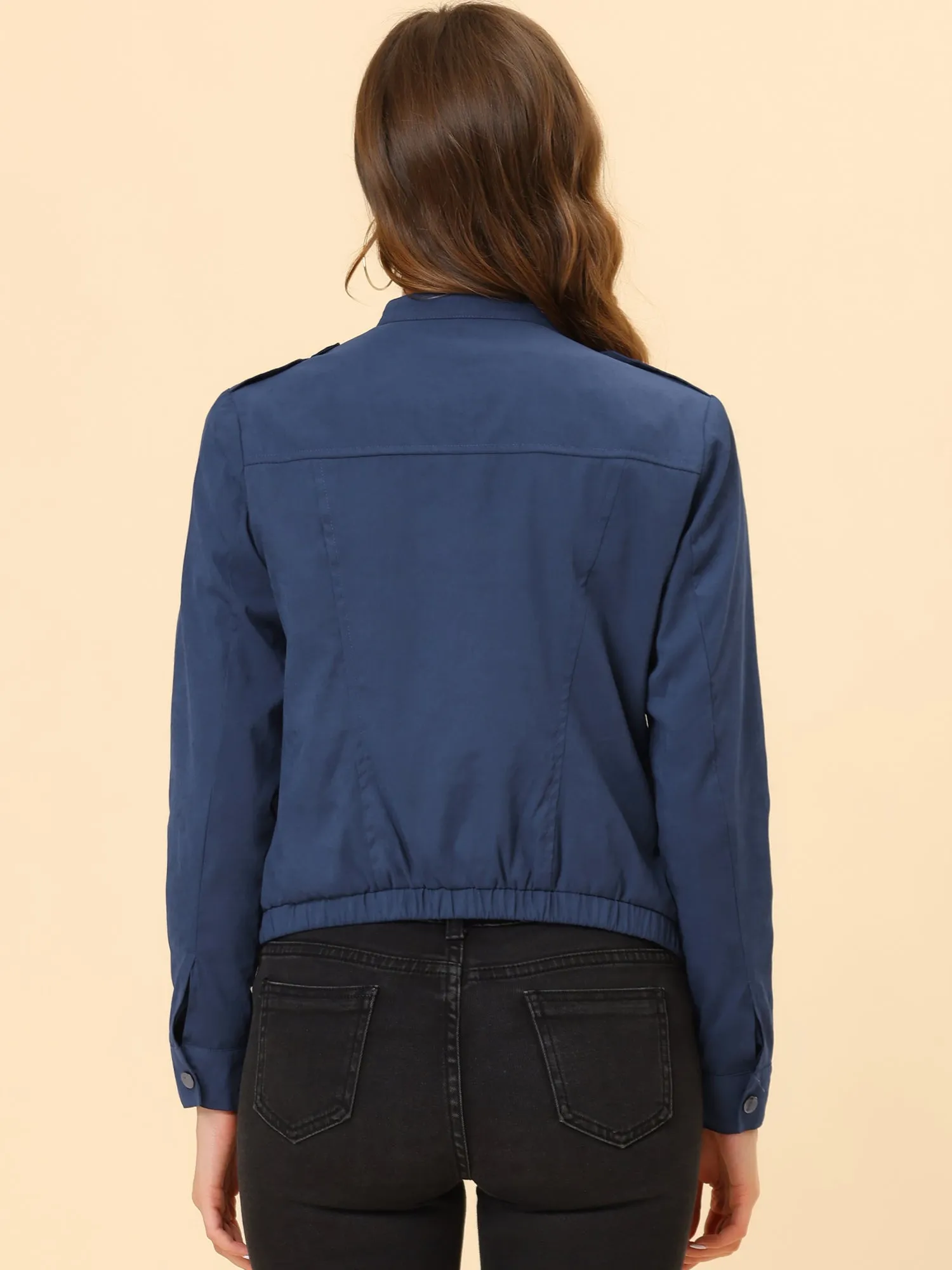 Casual Stand Collar Pocket Short Biker Lightweight Moto Jacket