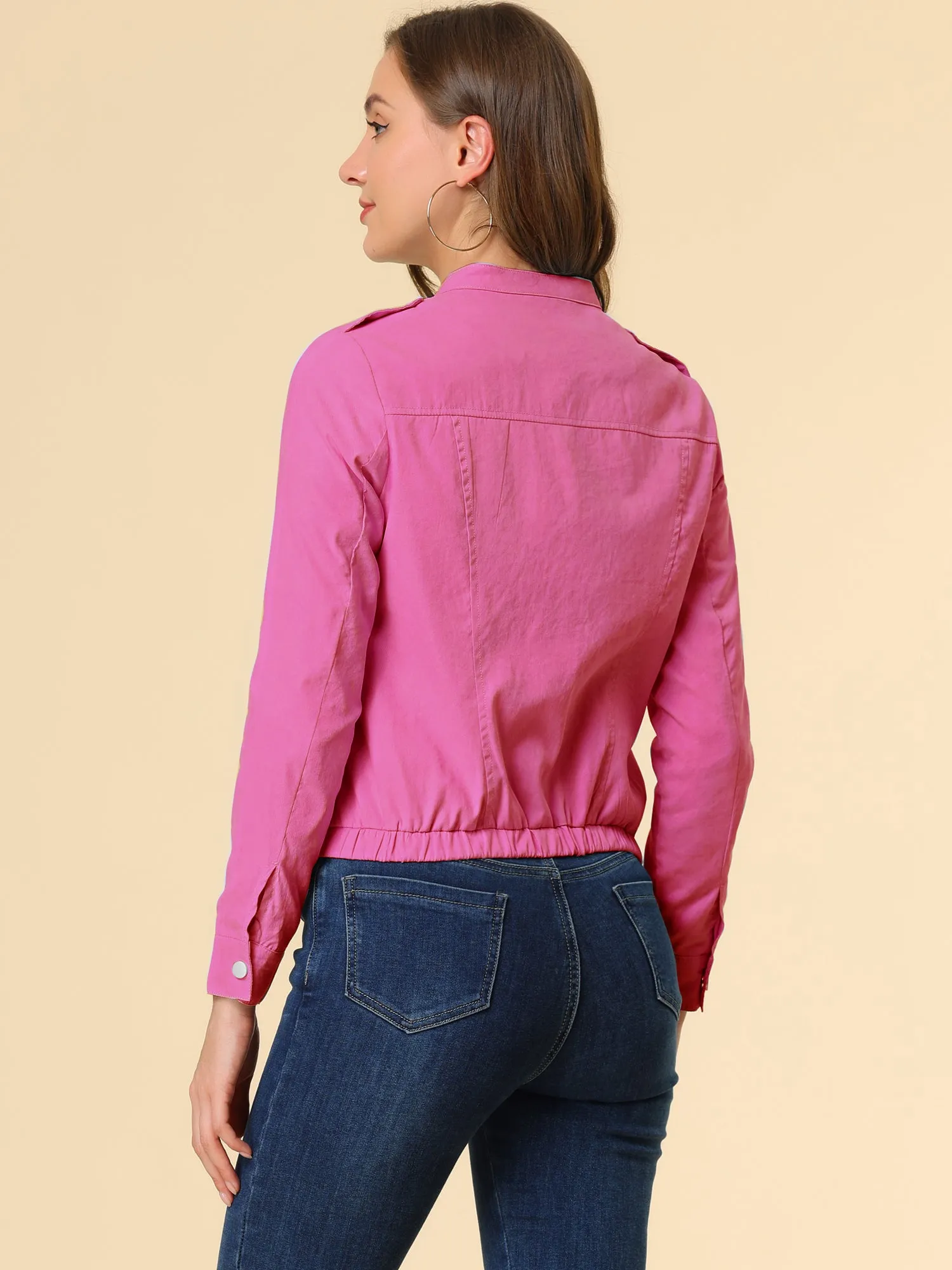 Casual Stand Collar Pocket Short Biker Lightweight Moto Jacket