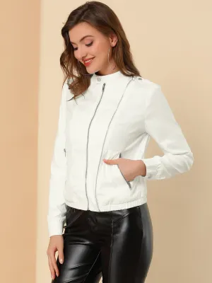 Casual Stand Collar Pocket Short Biker Lightweight Moto Jacket