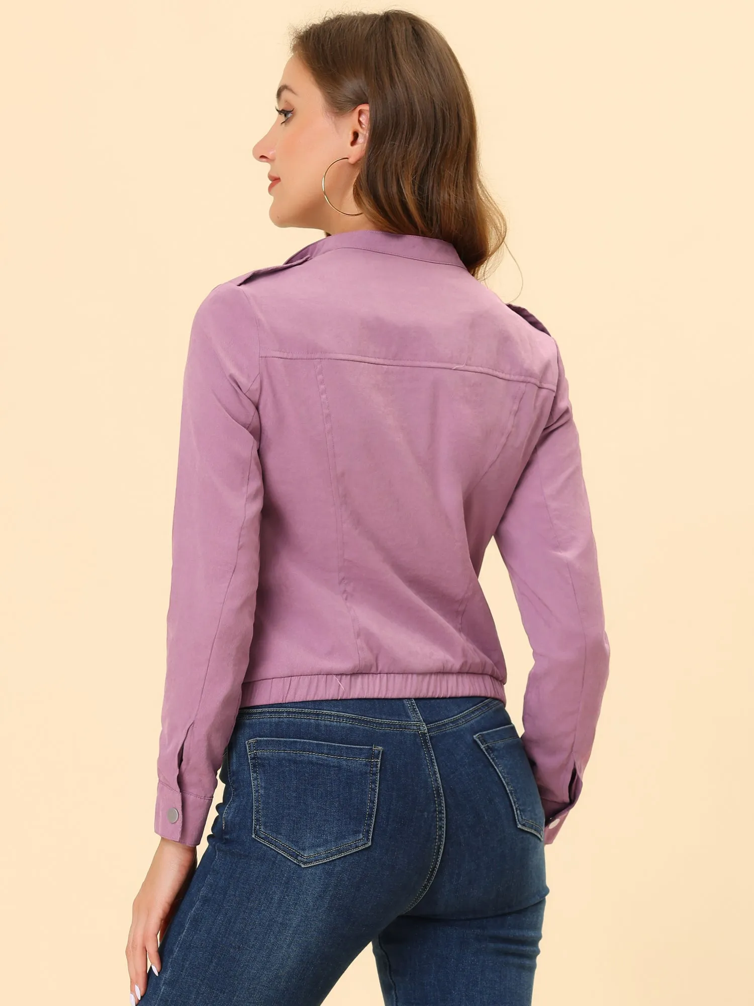 Casual Stand Collar Pocket Short Biker Lightweight Moto Jacket