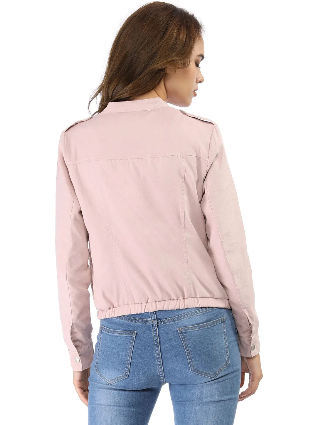 Casual Stand Collar Pocket Short Biker Lightweight Moto Jacket