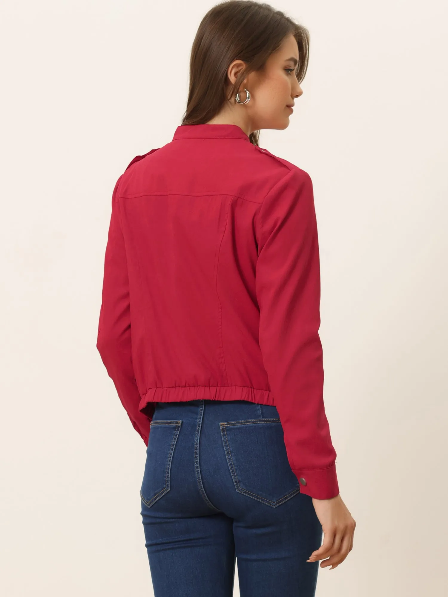 Casual Stand Collar Pocket Short Biker Lightweight Moto Jacket