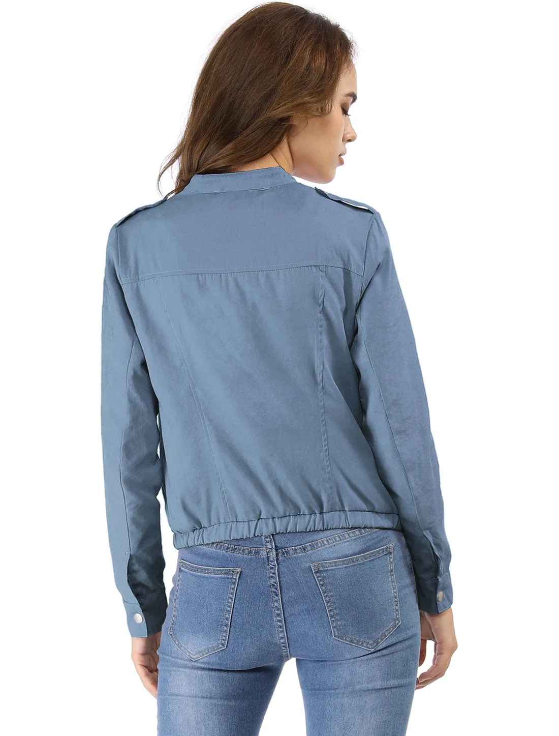 Casual Stand Collar Pocket Short Biker Lightweight Moto Jacket