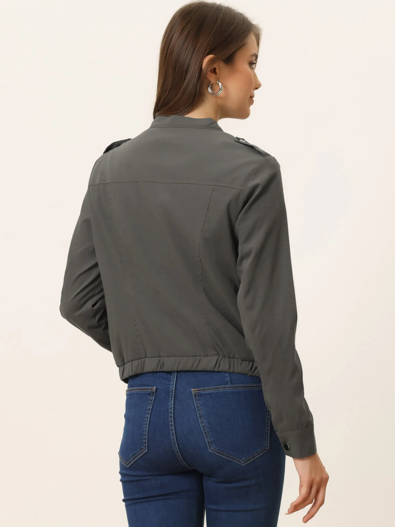 Casual Stand Collar Pocket Short Biker Lightweight Moto Jacket