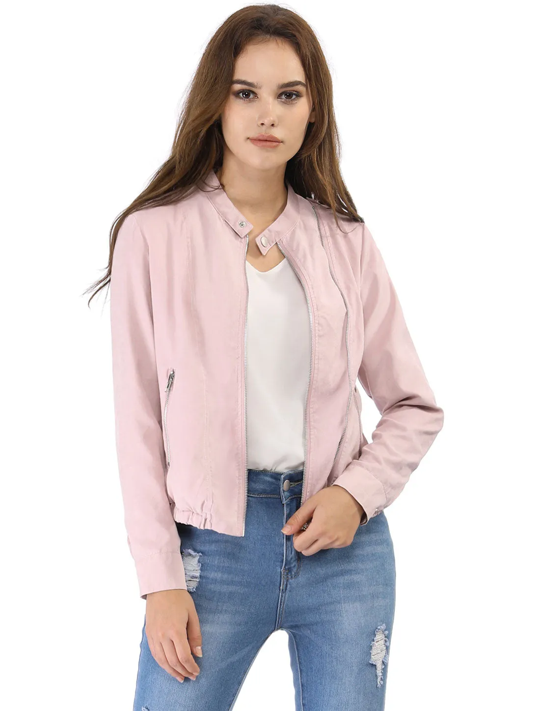 Casual Stand Collar Pocket Short Biker Lightweight Moto Jacket