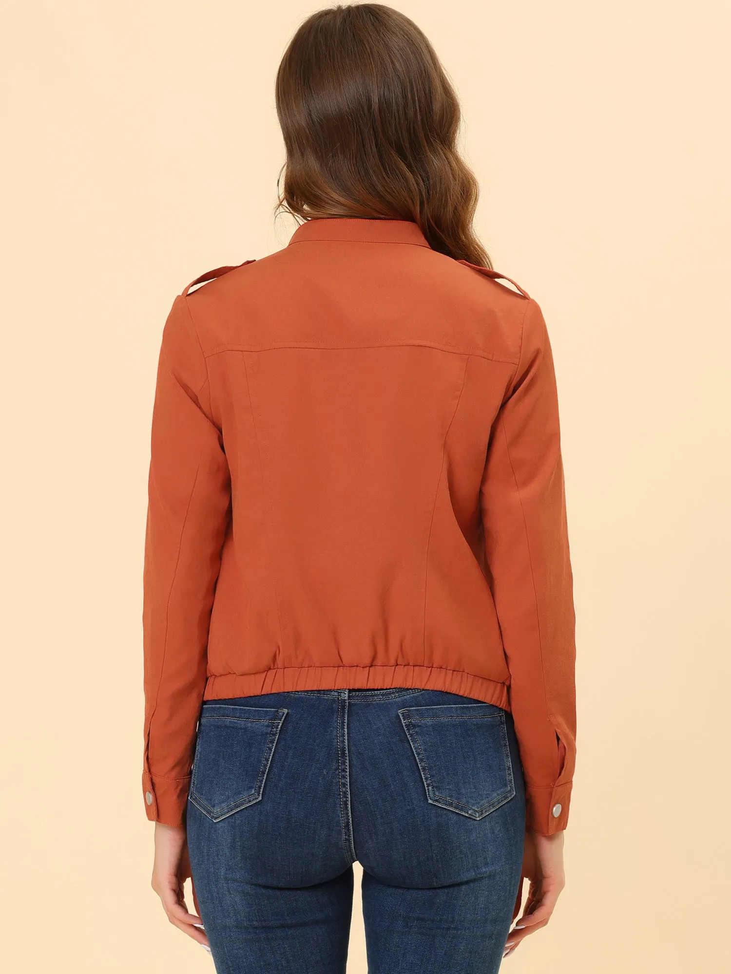 Casual Stand Collar Pocket Short Biker Lightweight Moto Jacket