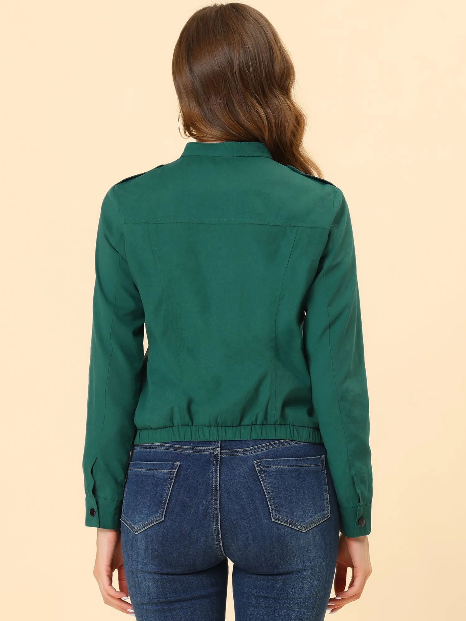 Casual Stand Collar Pocket Short Biker Lightweight Moto Jacket