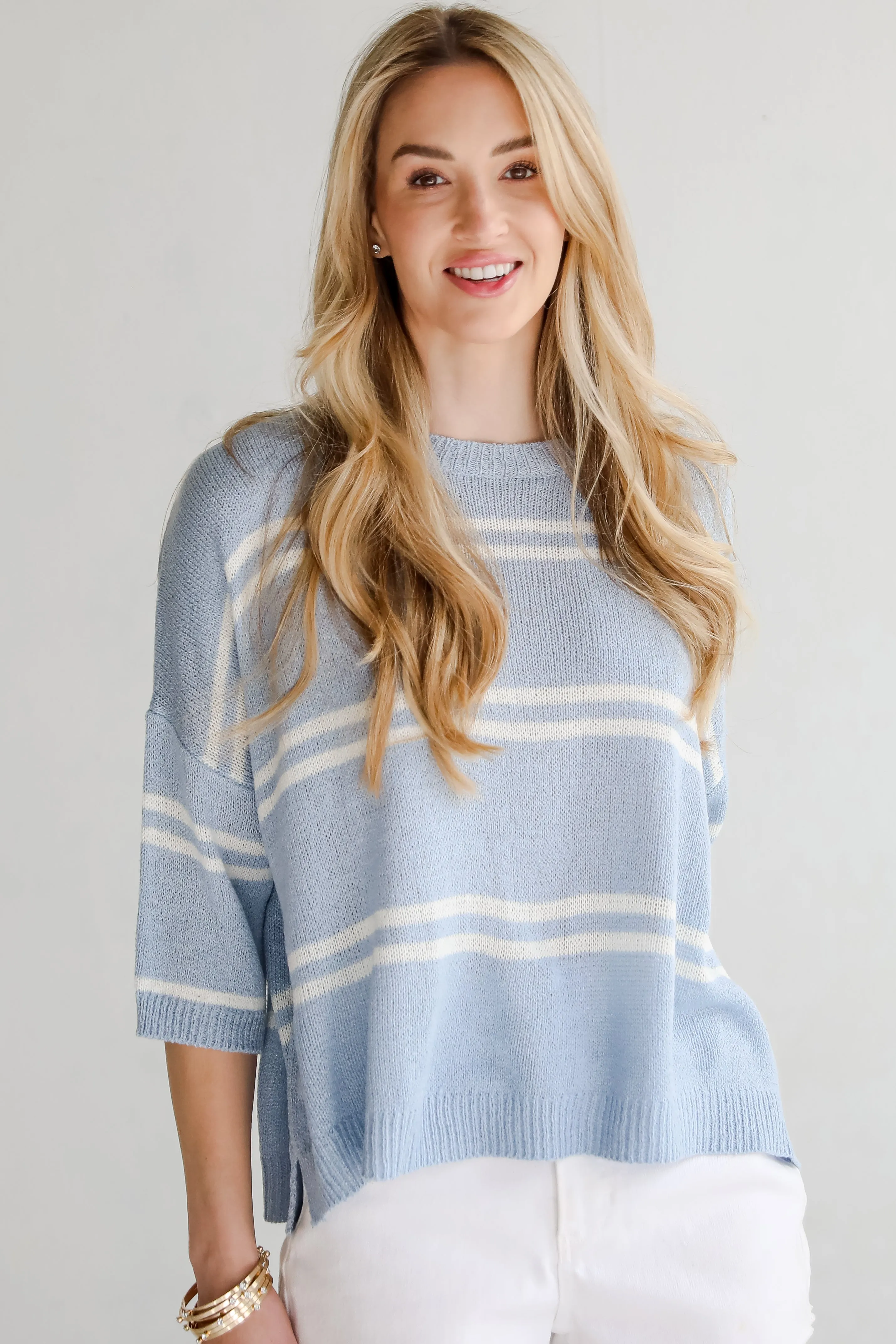 Clean Aesthetic Blue Striped Lightweight Knit Top