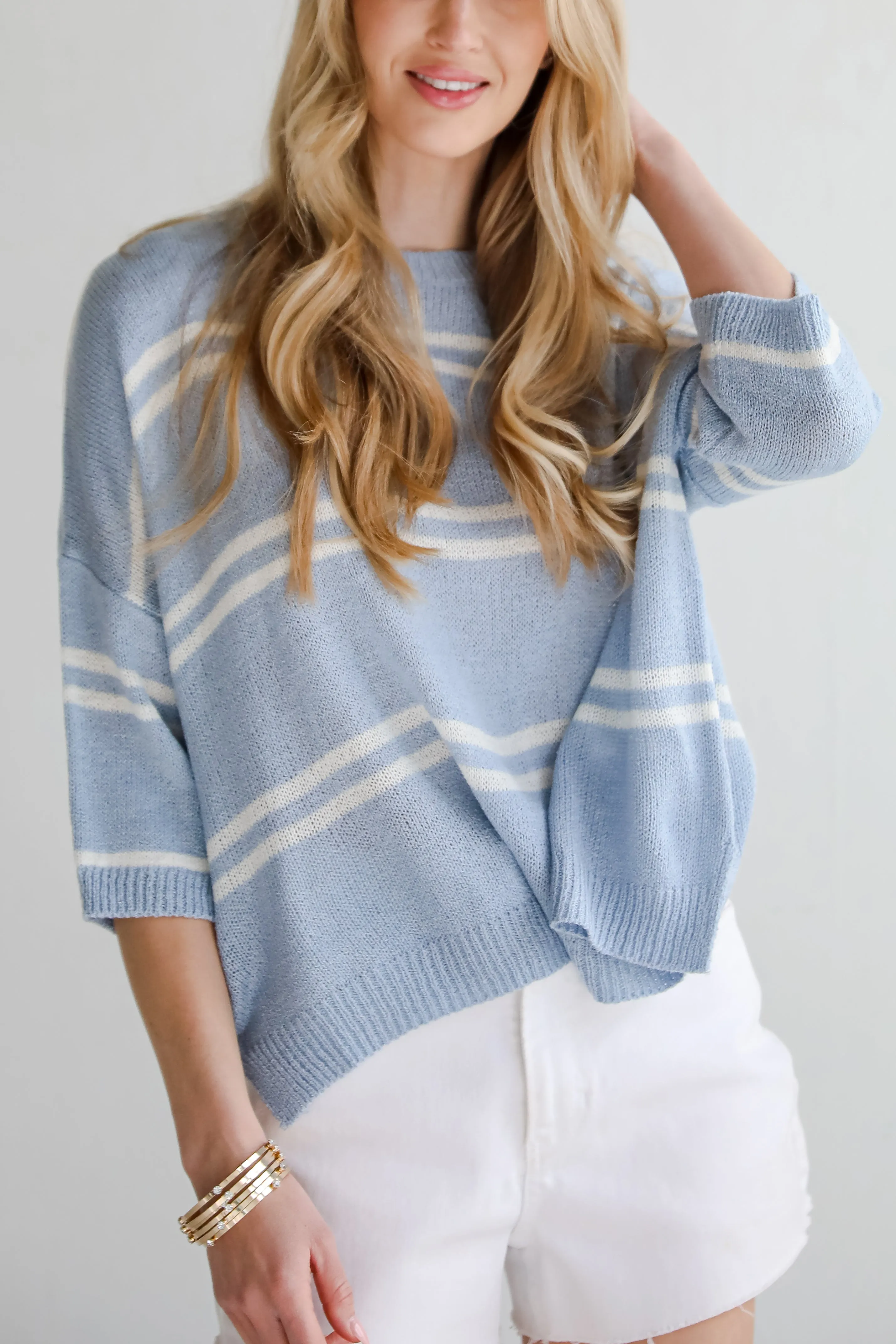 Clean Aesthetic Blue Striped Lightweight Knit Top
