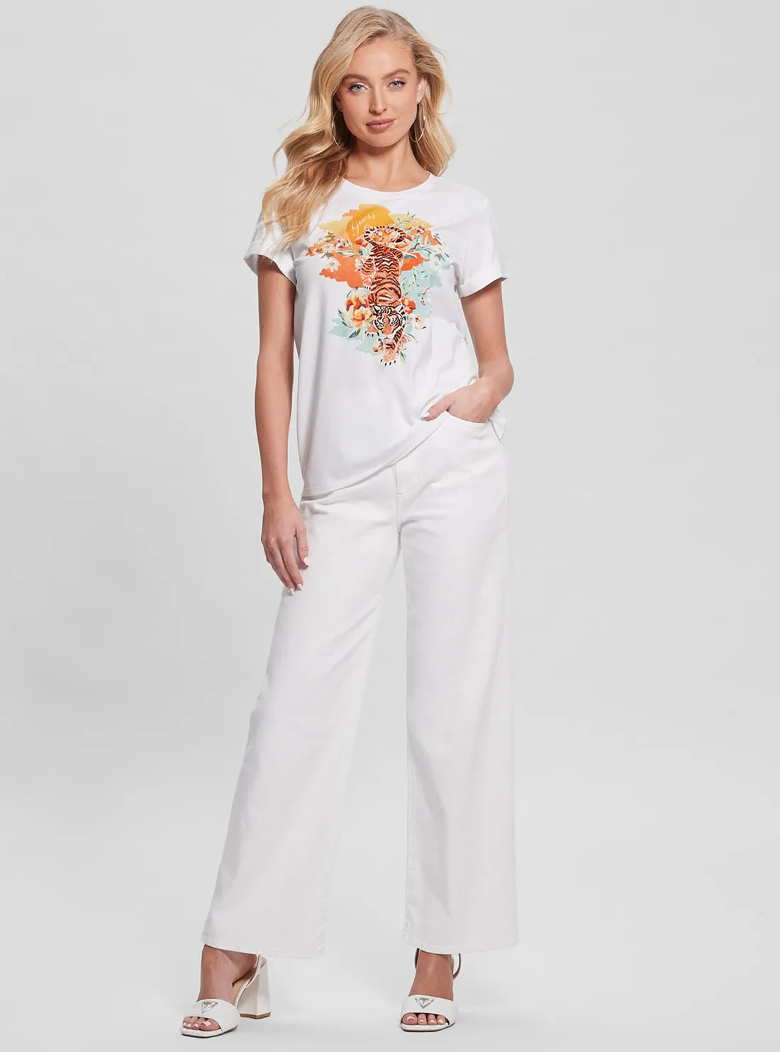 Eco White Crouching Tiger Sleeve T-Shirt