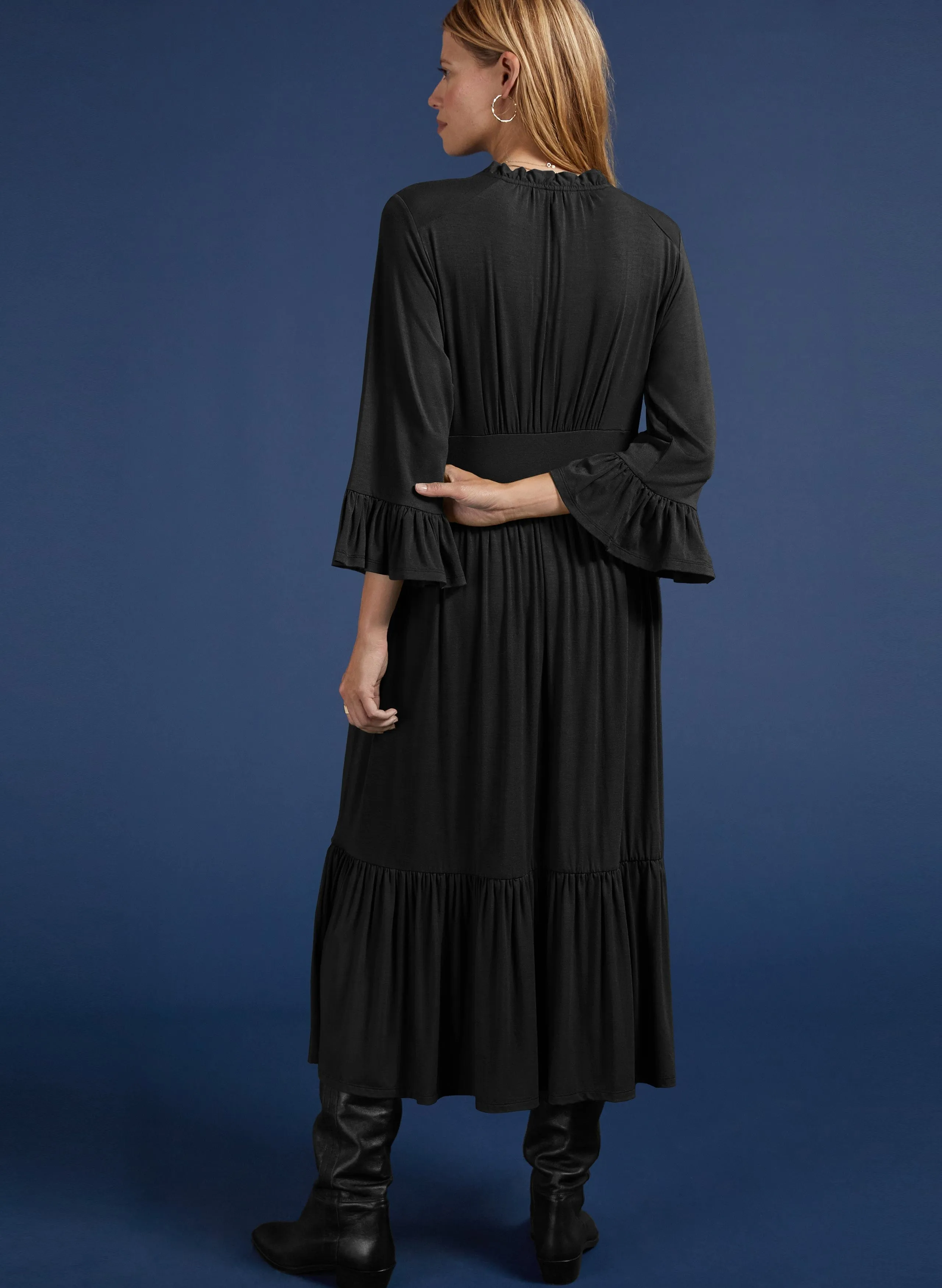 Elsie LENZING™ ECOVERO™ Jersey Tiered Hem Midi Dress | Caviar Black