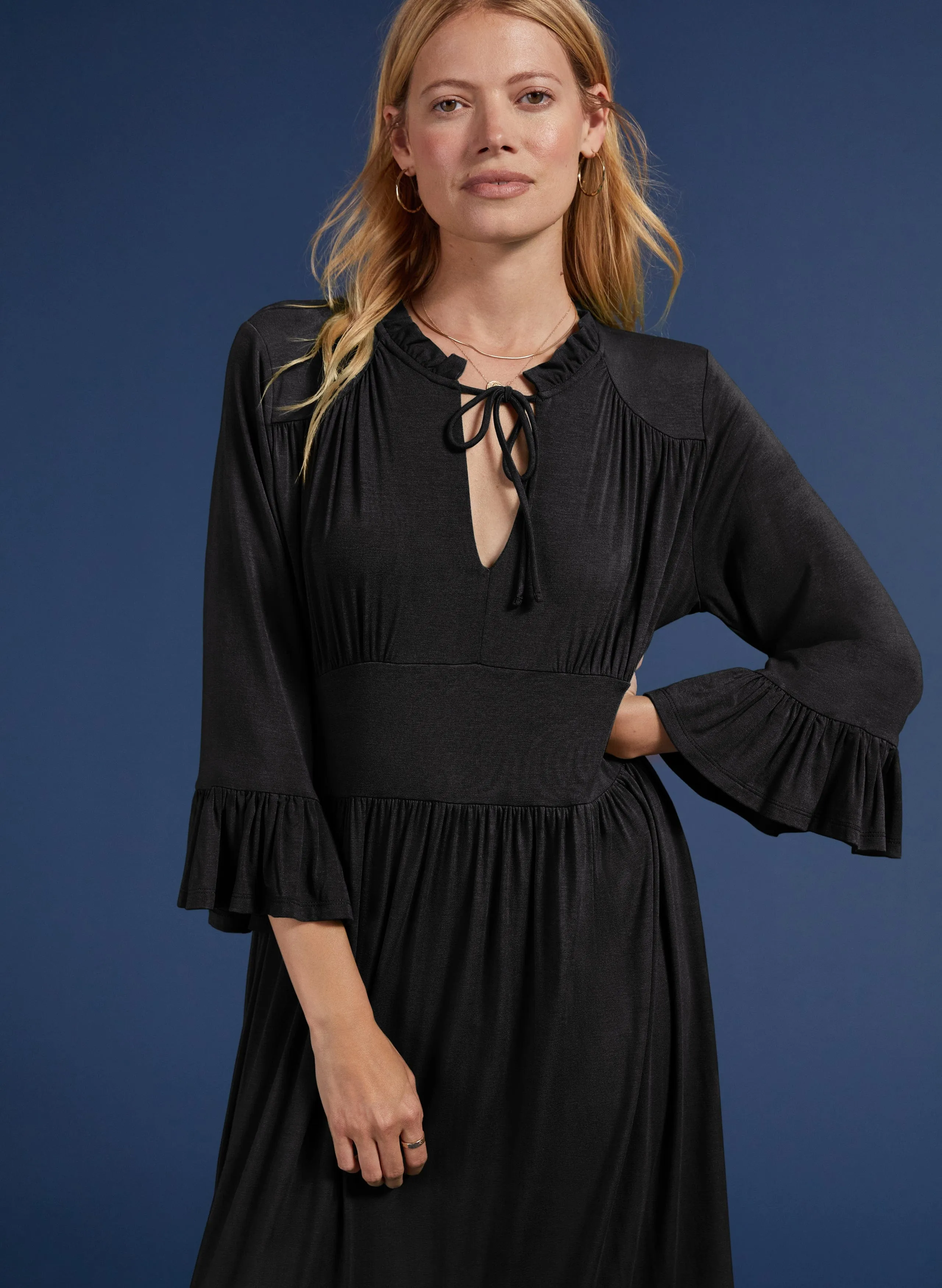 Elsie LENZING™ ECOVERO™ Jersey Tiered Hem Midi Dress | Caviar Black