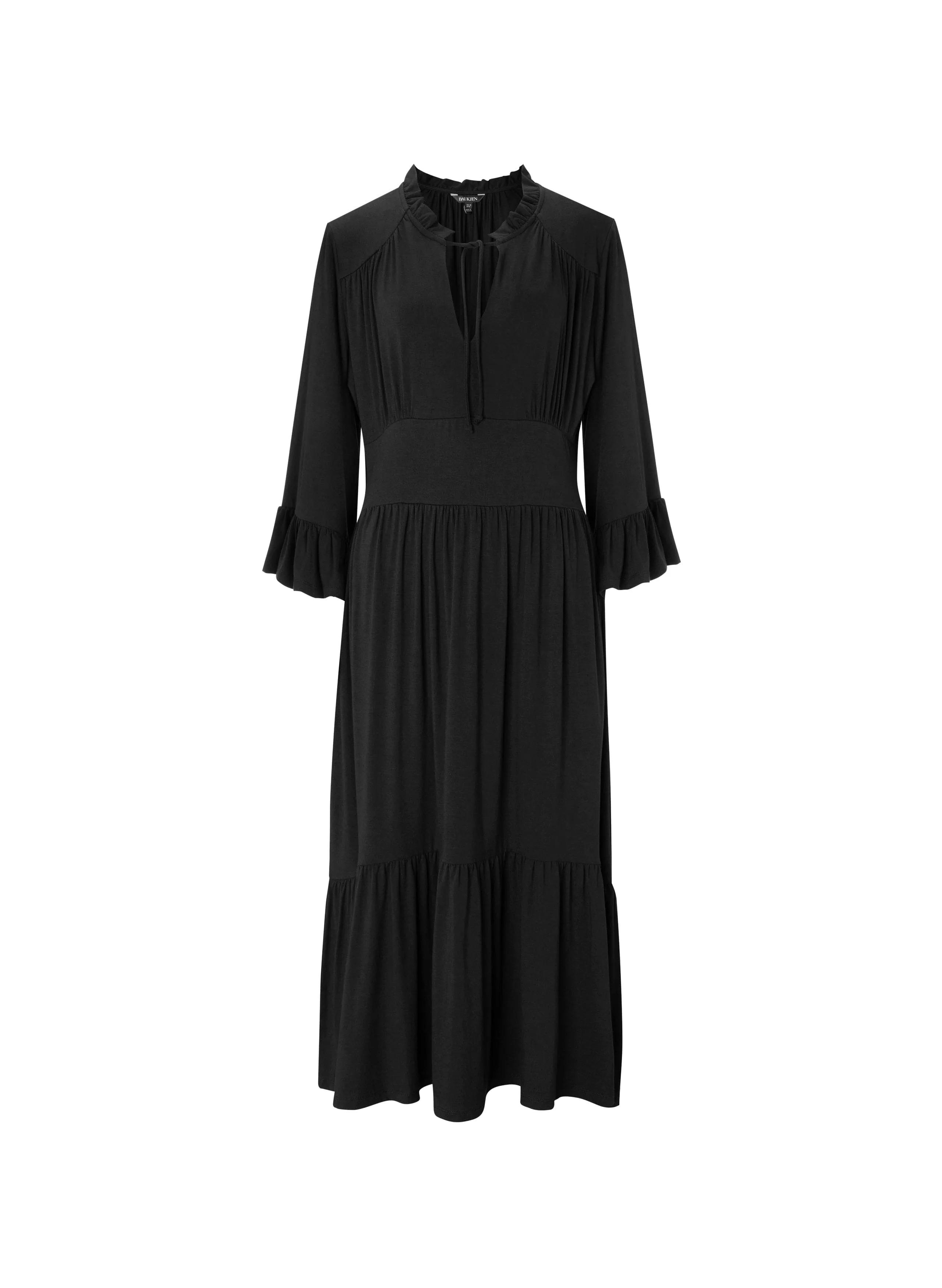 Elsie LENZING™ ECOVERO™ Jersey Tiered Hem Midi Dress | Caviar Black