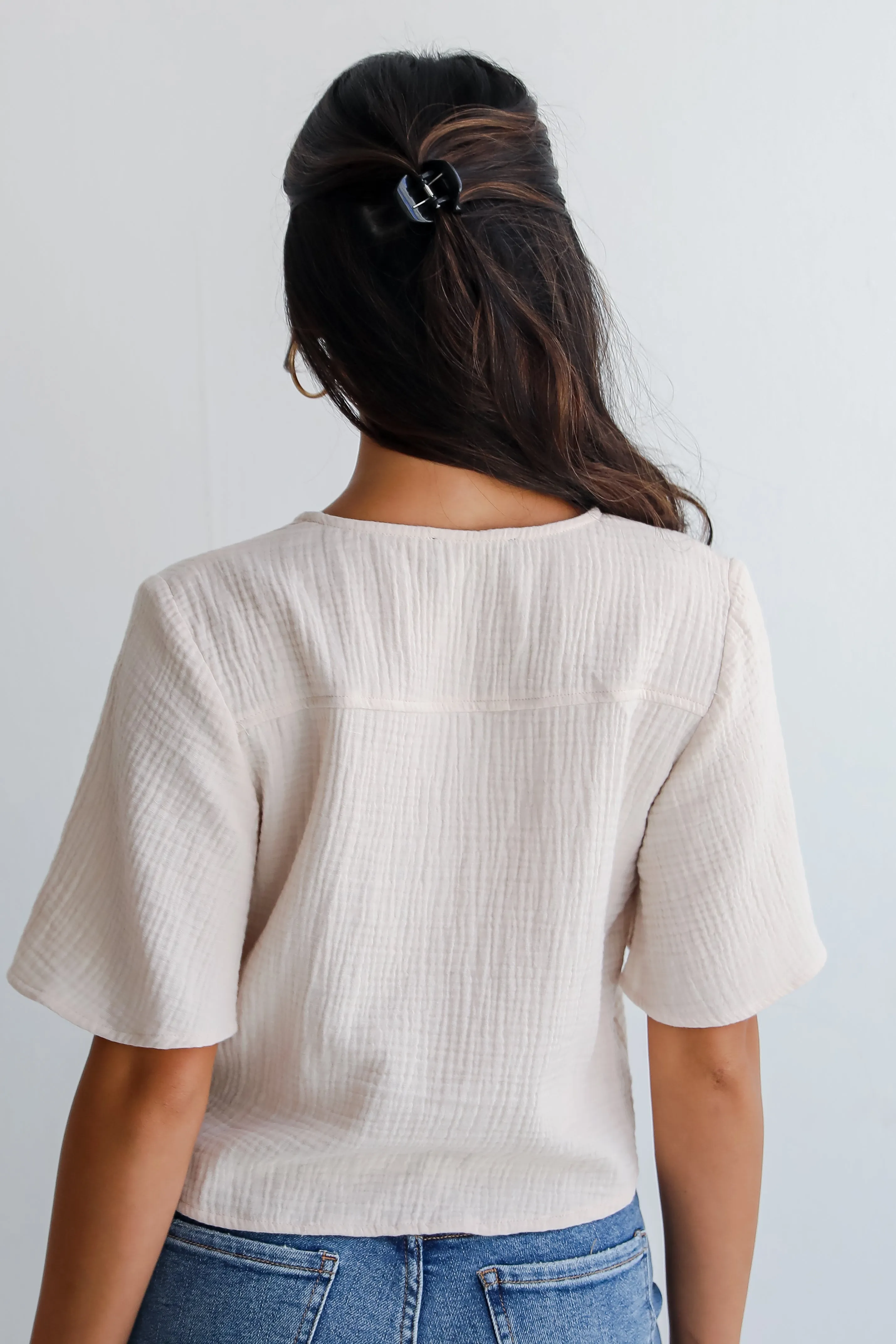 FINAL SALE - Considerably Cute Natural Linen Tie-Front Blouse