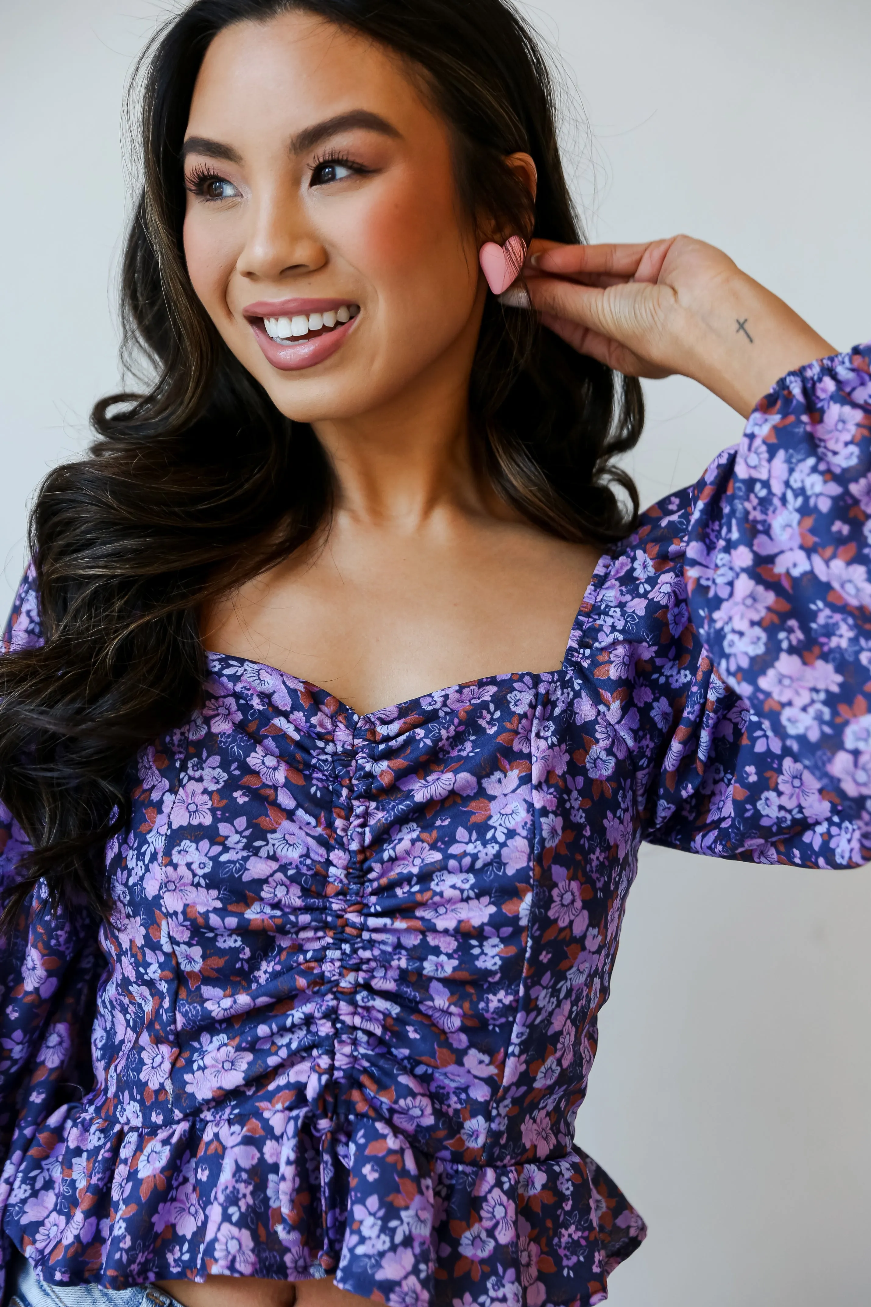 FINAL SALE - Flourishing Babe Purple Floral Cropped Blouse