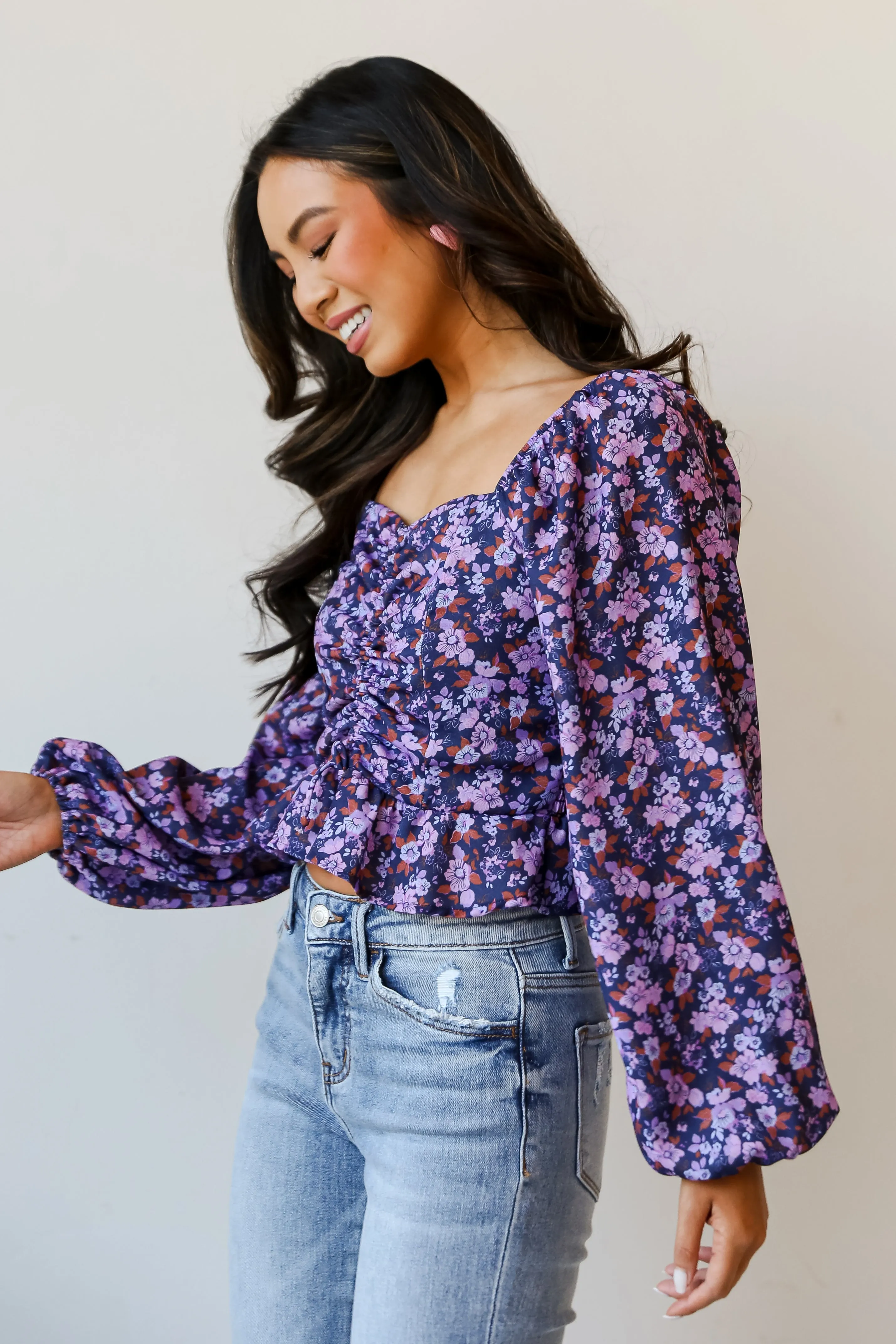 FINAL SALE - Flourishing Babe Purple Floral Cropped Blouse