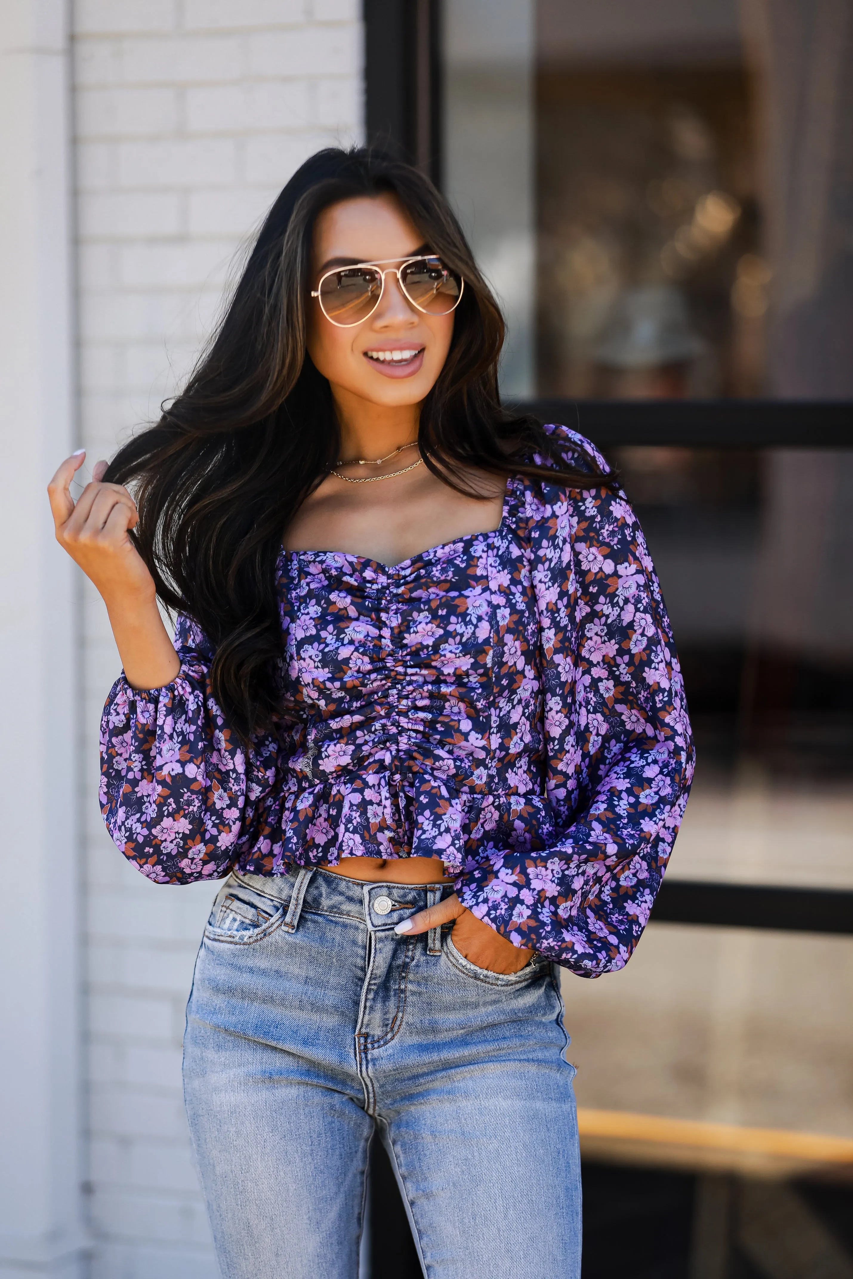 FINAL SALE - Flourishing Babe Purple Floral Cropped Blouse