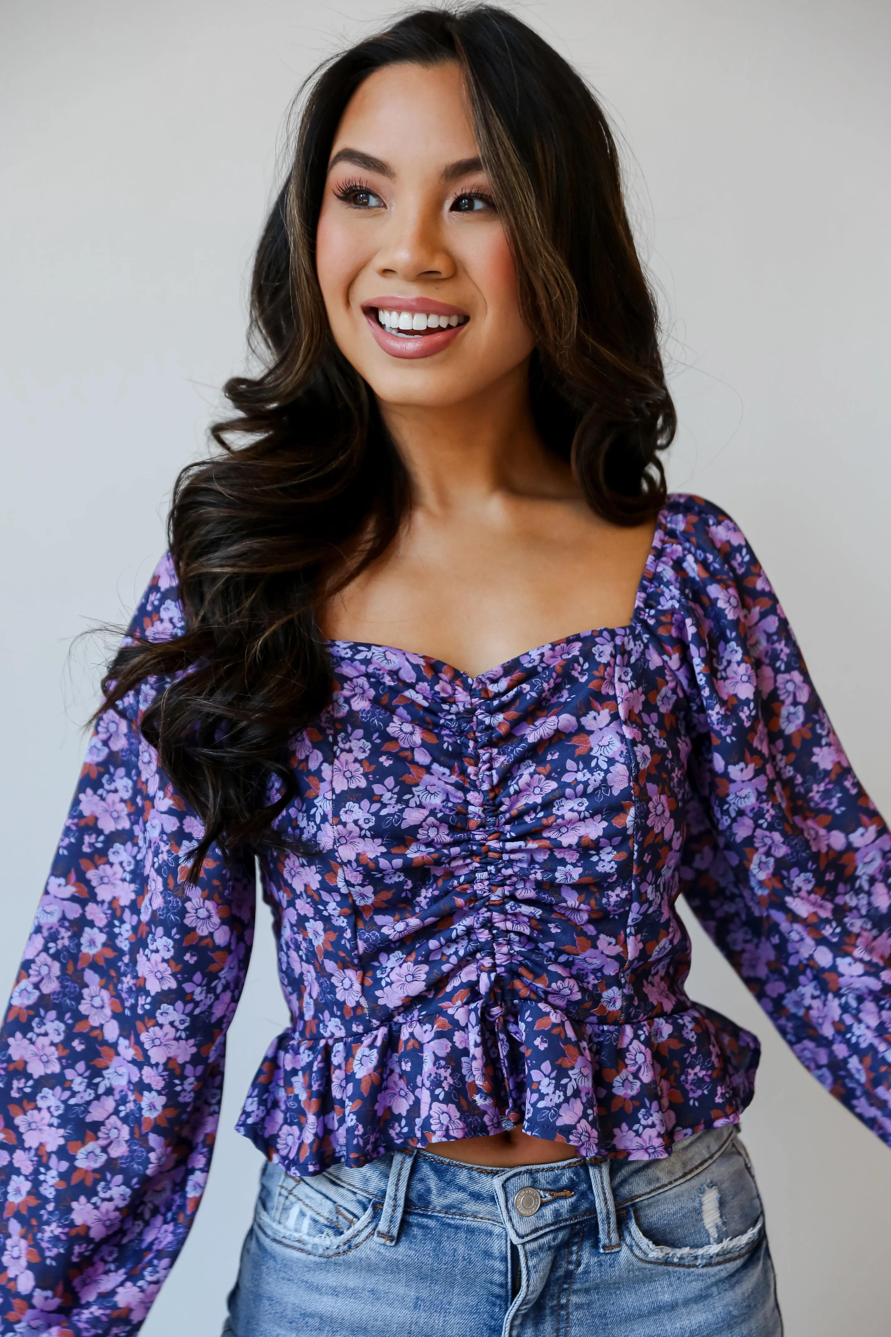FINAL SALE - Flourishing Babe Purple Floral Cropped Blouse
