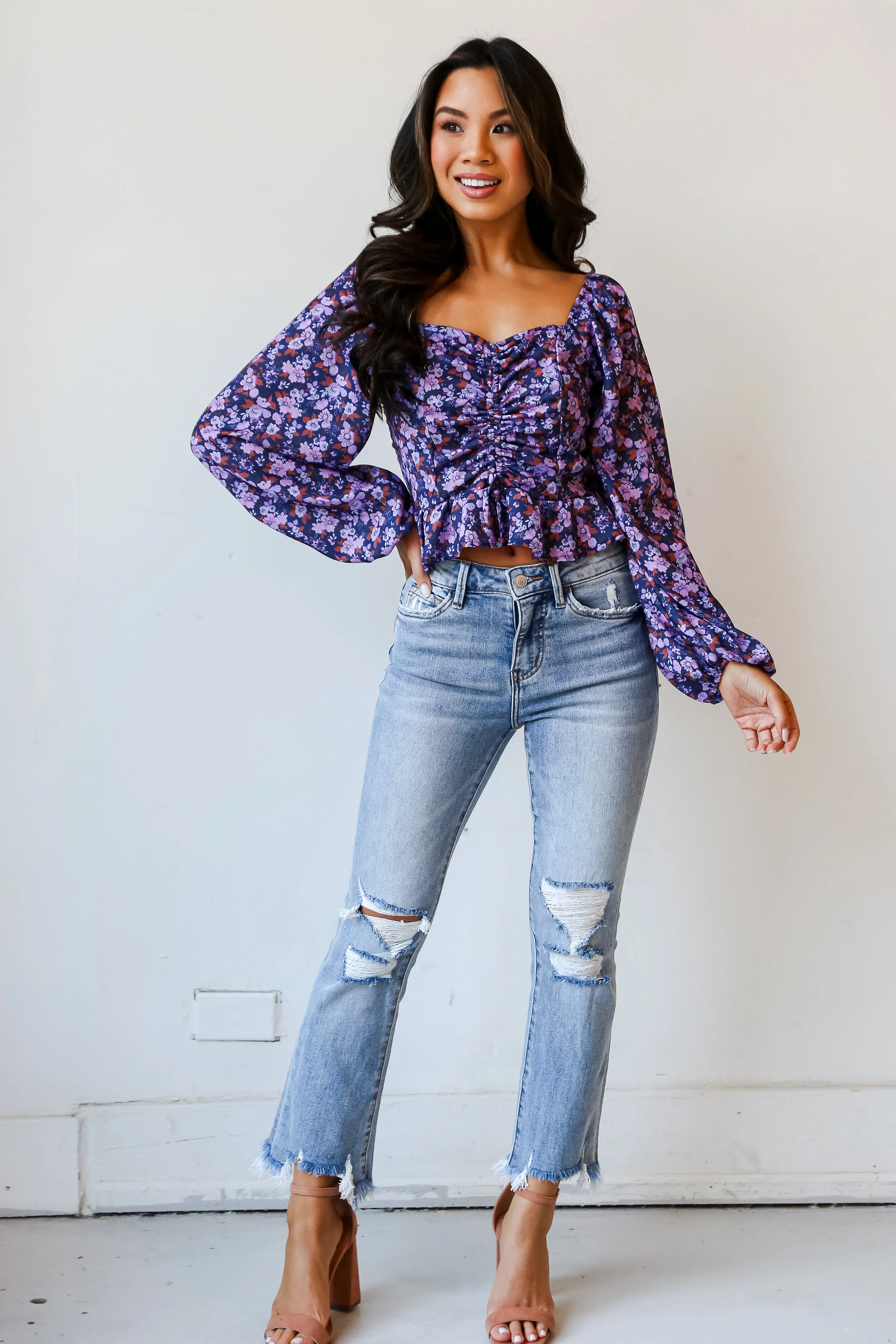 FINAL SALE - Flourishing Babe Purple Floral Cropped Blouse