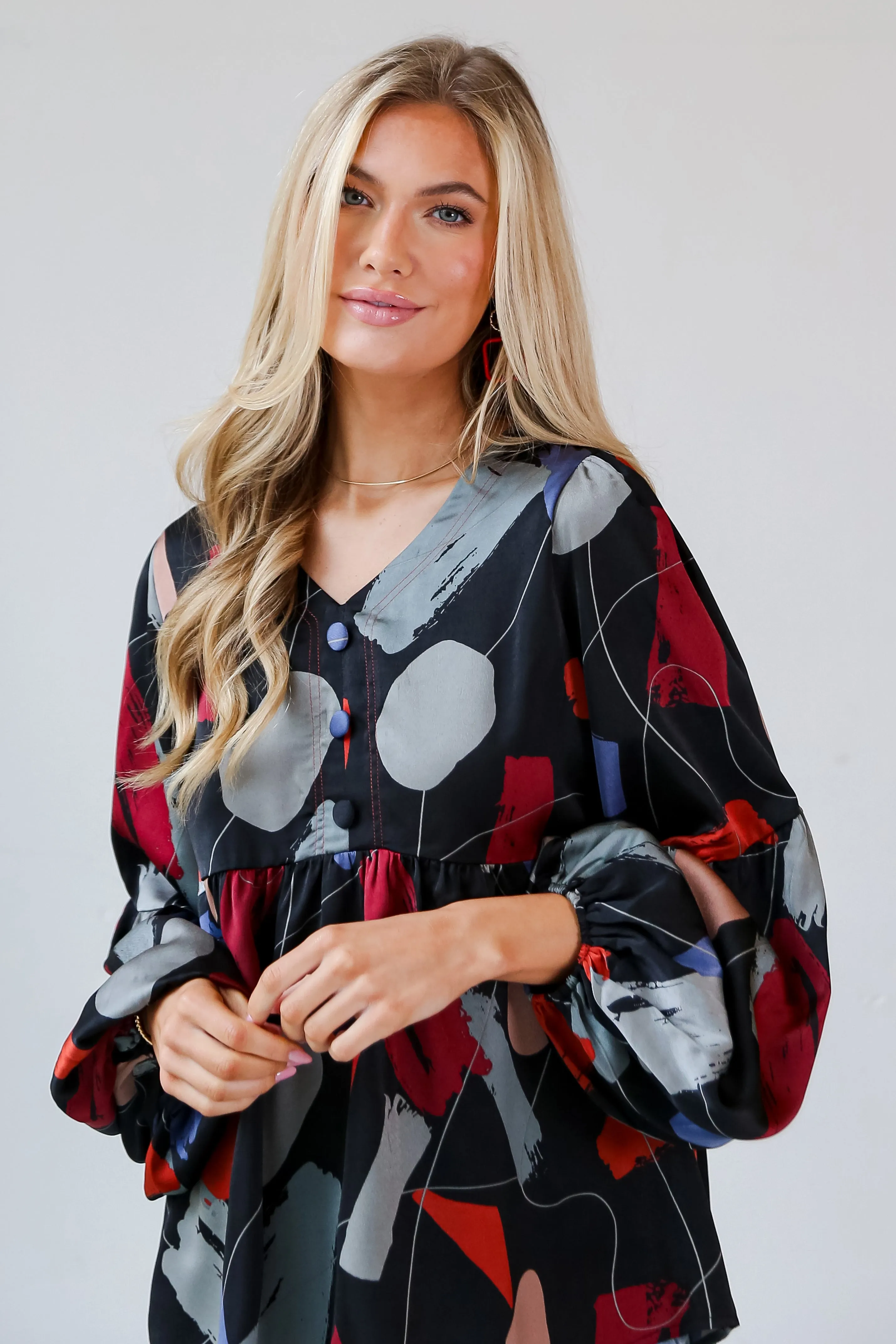 FINAL SALE - Glowing Muse Black Satin Babydoll Blouse