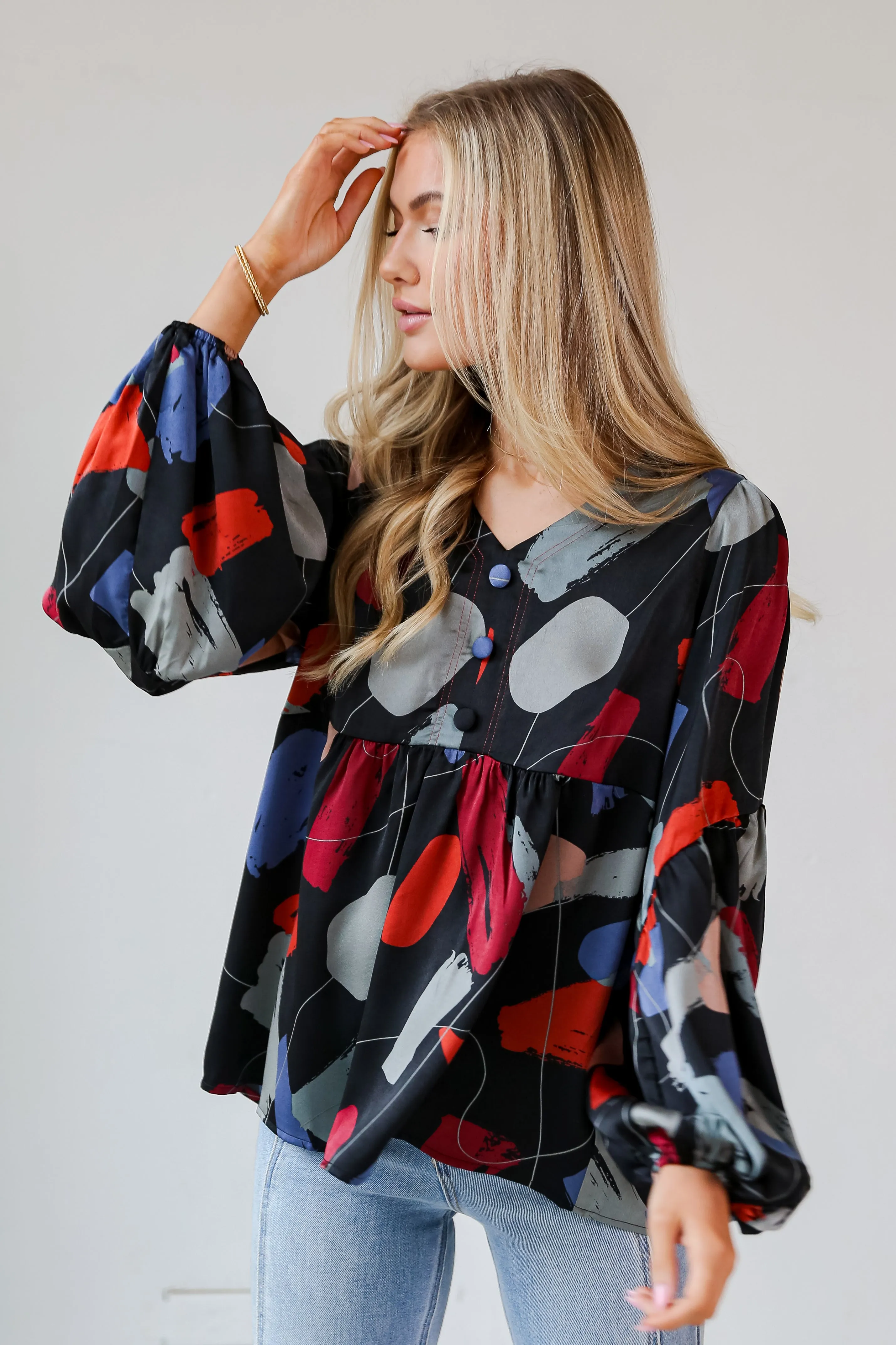 FINAL SALE - Glowing Muse Black Satin Babydoll Blouse