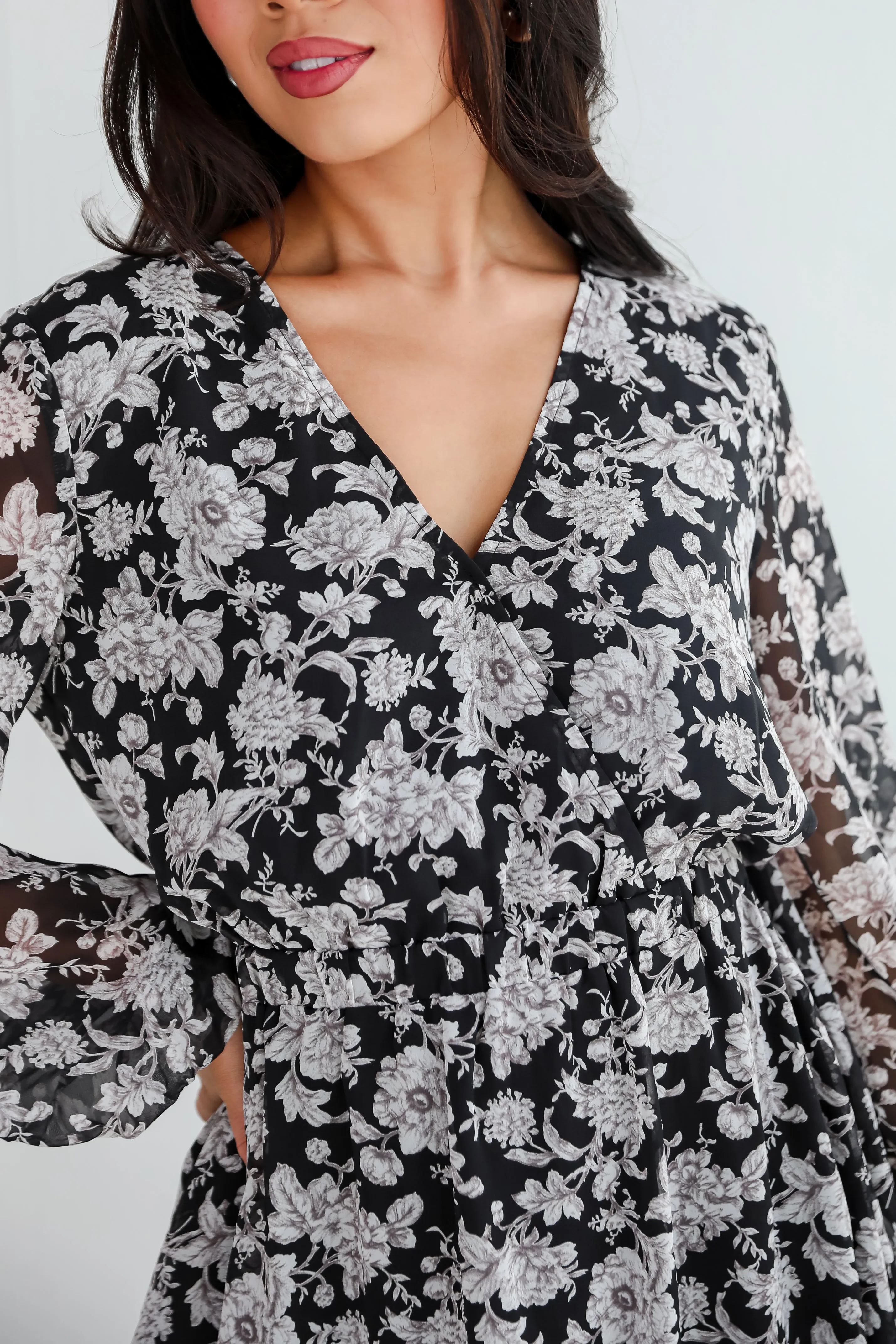 FINAL SALE - Romance In The Making Black Floral Mini Dress