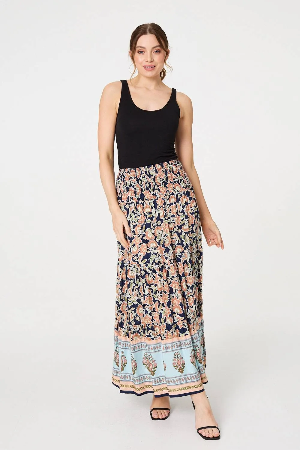Floral Print High Waist Maxi Skirt